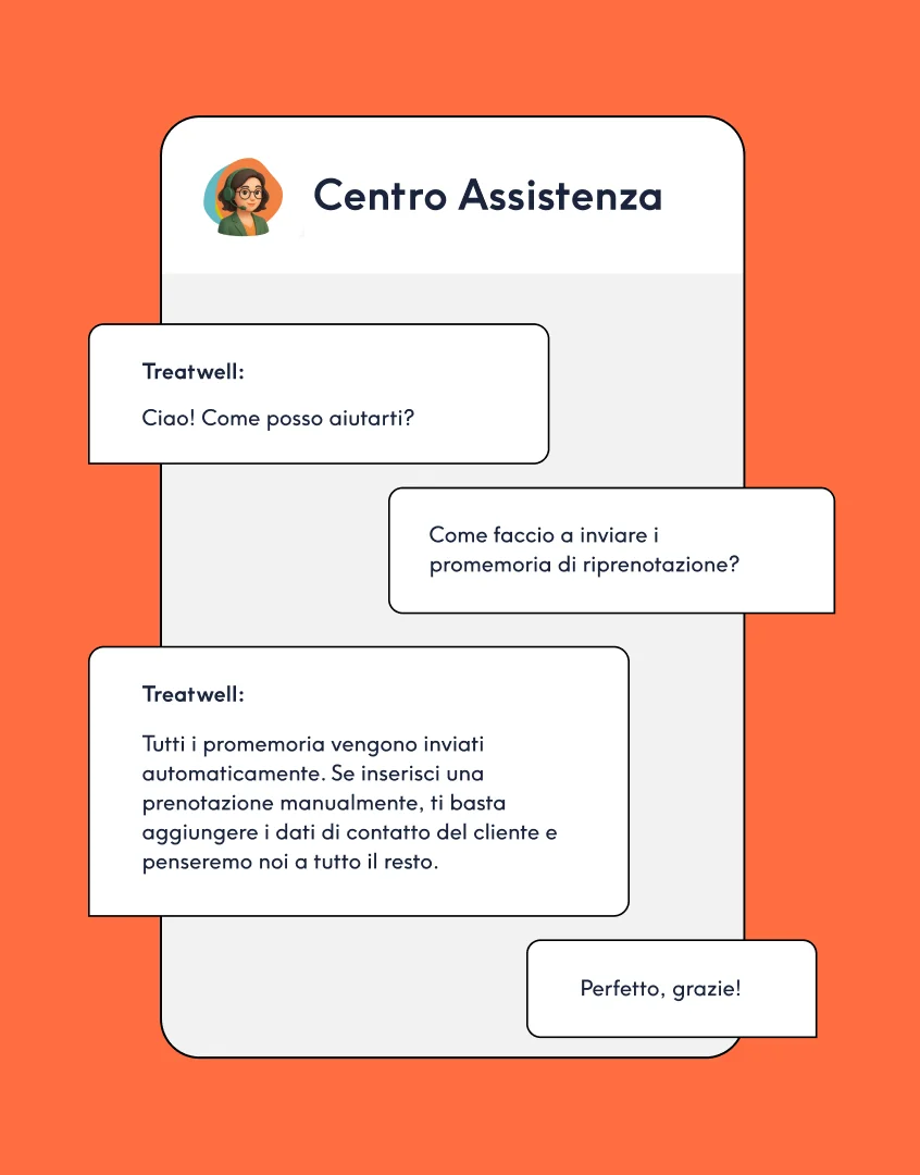 Conversazione nel Centro Assistenza di Treatwell Connect su come inviare i promemoria di riprenotazione